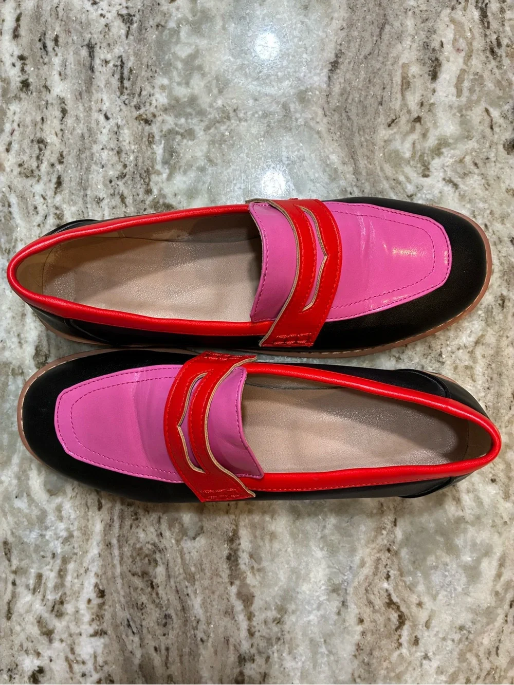 Women's Pink Red and Black Colorblock Loafers - Unbranded Size 9